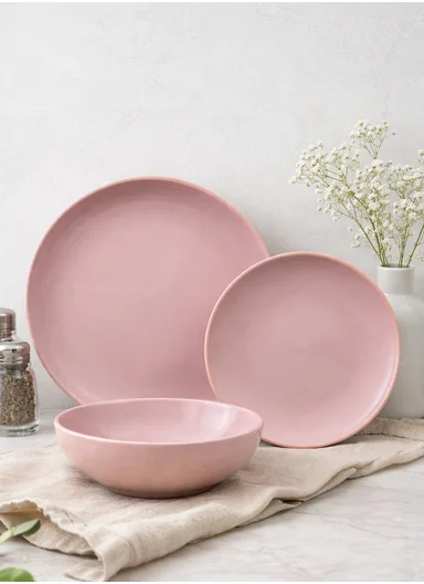 12-Pieces Elegant Modern Stoneware Dinnerware Set BM-1225 - Pink