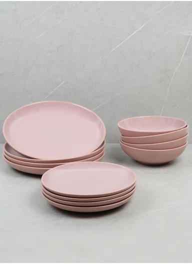 12-Pieces Elegant Modern Stoneware Dinnerware Set BM-1225 - Pink