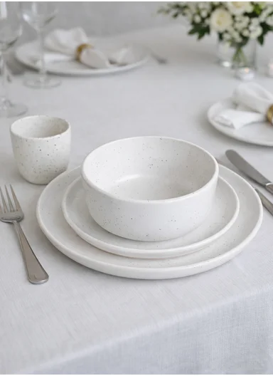 32 pieces Stoneware Dinnerware Set, Dishwasher &amp; Microwave Safe Durable Everyday Dining Set -White-BM-S16524