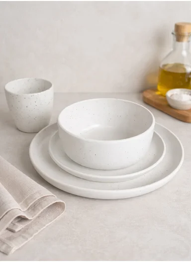 32 pieces Stoneware Dinnerware Set, Dishwasher &amp; Microwave Safe Durable Everyday Dining Set -White-BM-S16524