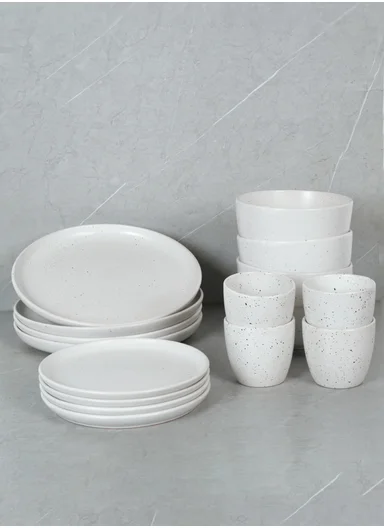 32 pieces Stoneware Dinnerware Set, Dishwasher &amp; Microwave Safe Durable Everyday Dining Set -White-BM-S16524