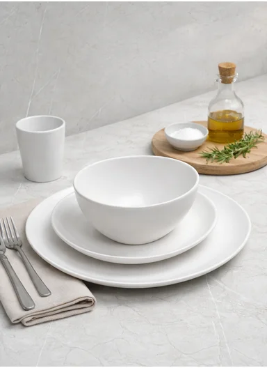 16-Pieces Modern Oval Stoneware Dinnerware Set BM-S16543 - White