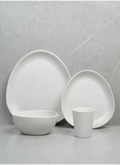 16-Pieces Modern Oval Stoneware Dinnerware Set BM-S16543 - White