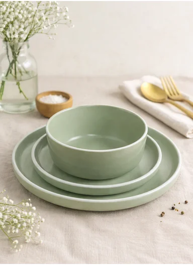 18 pieces Stoneware Dinnerware Set, Dishwasher &amp; Microwave Safe Durable Everyday Dining Set -Mint &amp; white 