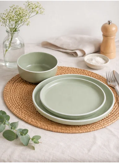 18 pieces Stoneware Dinnerware Set, Dishwasher &amp; Microwave Safe Durable Everyday Dining Set -Mint &amp; white 