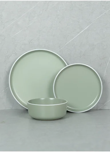 18 pieces Stoneware Dinnerware Set, Dishwasher &amp; Microwave Safe Durable Everyday Dining Set -Mint &amp; white 