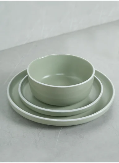 18 pieces Stoneware Dinnerware Set, Dishwasher &amp; Microwave Safe Durable Everyday Dining Set -Mint &amp; white 