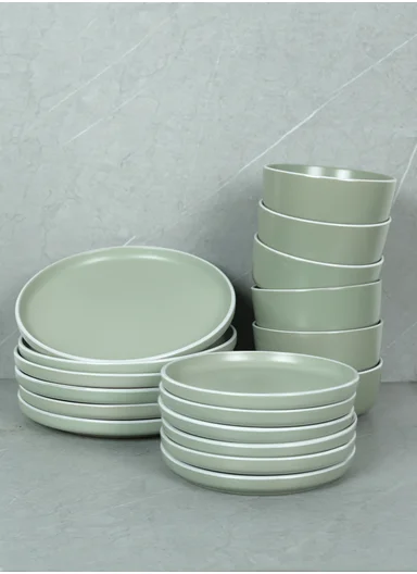18 pieces Stoneware Dinnerware Set, Dishwasher &amp; Microwave Safe Durable Everyday Dining Set -Mint &amp; white 