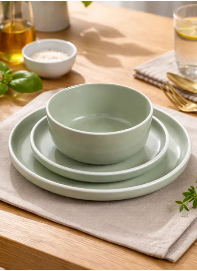 18 pieces Stoneware Dinnerware Set, Dishwasher &amp; Microwave Safe Durable Everyday Dining Set -Mint &amp; white 