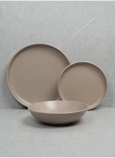 18-Pieces Elegant Matte Beige Round Stoneware Dinnerware Set