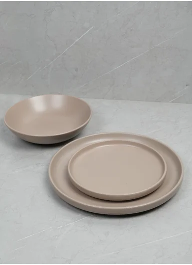 18-Pieces Elegant Matte Beige Round Stoneware Dinnerware Set