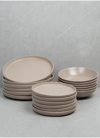 18-Pieces Elegant Matte Beige Round Stoneware Dinnerware Set