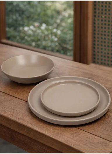 18-Pieces Elegant Matte Beige Round Stoneware Dinnerware Set