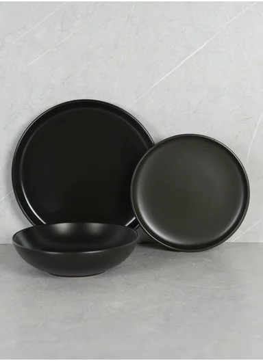 18 pieces Stoneware Dinnerware Set, Dishwasher &amp; Microwave Safe Durable Everyday Dining Set -Black