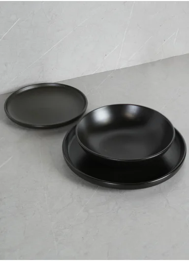 18 pieces Stoneware Dinnerware Set, Dishwasher &amp; Microwave Safe Durable Everyday Dining Set -Black