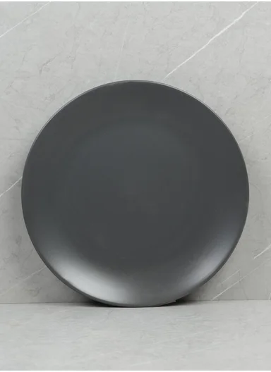 18-Pieces Modern Matte Dark Grey Round Stoneware Dinnerware Set 