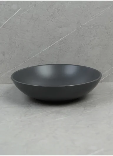 18-Pieces Modern Matte Dark Grey Round Stoneware Dinnerware Set 