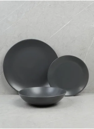18-Pieces Modern Matte Dark Grey Round Stoneware Dinnerware Set 