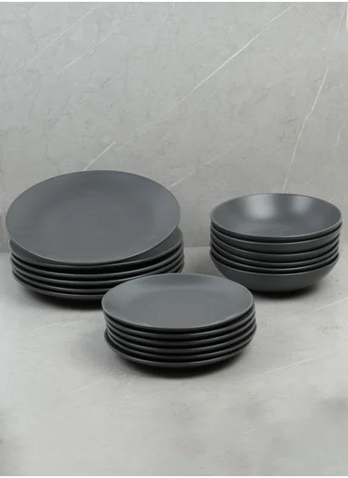18-Pieces Modern Matte Dark Grey Round Stoneware Dinnerware Set 