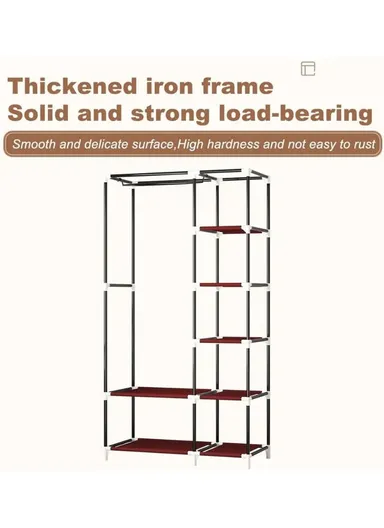 2-Section Non-Woven Fabric Cloth Boxes Cabinet with Hanging Rails &amp; 3 Fabric Drawers, Multi-Use Large Space Dustproof Cloth Boxes Cabinet YY8108 (W95 x D45 x H165)cm - Brown &amp; Fuchsia