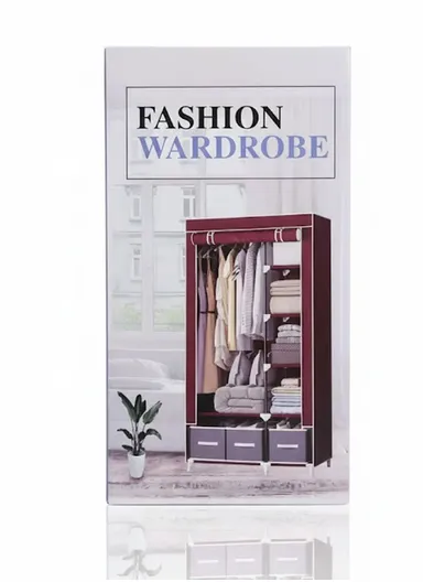 2-Section Non-Woven Fabric Cloth Boxes Cabinet with Hanging Rails &amp; 3 Fabric Drawers, Multi-Use Large Space Dustproof Cloth Boxes Cabinet YY8108 (W95 x D45 x H165)cm - Brown &amp; Move