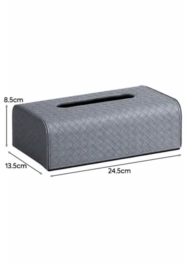 PU Leather Woven Tissue Box Cover with Top Opening  (L24.5 × W13.5 × H8.5)cm - Light Grey