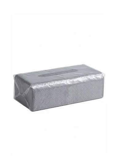PU Leather Woven Tissue Box Cover with Top Opening  (L24.5 × W13.5 × H8.5)cm - Light Grey