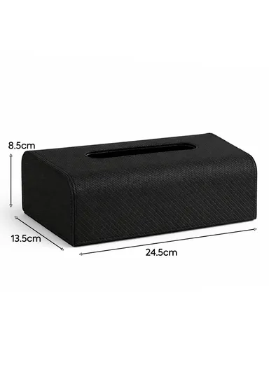 PU Leather Woven Tissue Box Cover with Top Opening  (L24.5 × W13.5 × H8.5)cm - Black 
