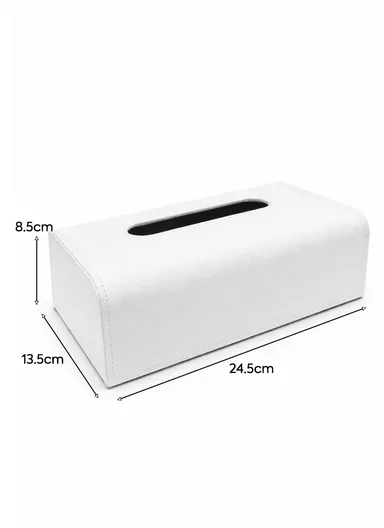 PU Leather Woven Tissue Box Cover with Top Opening  (L24.5 × W13.5 × H8.5)cm - White