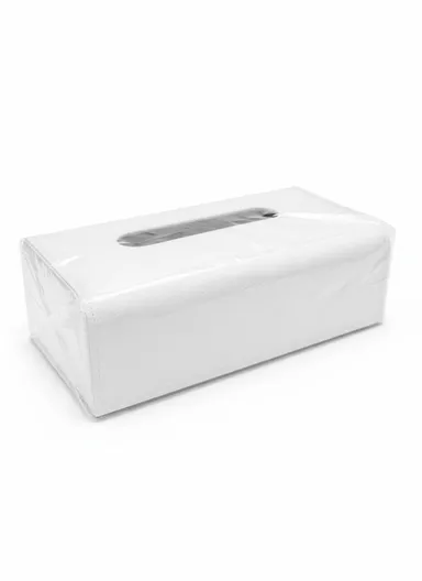 PU Leather Woven Tissue Box Cover with Top Opening  (L24.5 × W13.5 × H8.5)cm - White