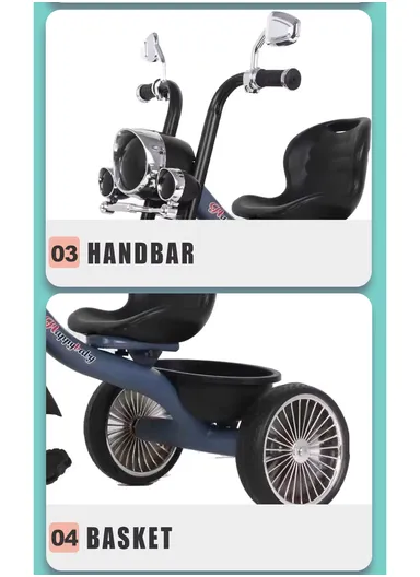 Kid’s Ride-On Tricycle with Music, Light &amp; Stable Design Y-TS826 - Blue