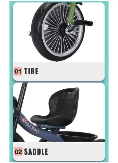 Kid’s Ride-On Tricycle with Music, Light &amp; Stable Design Y-TS826 - Blue