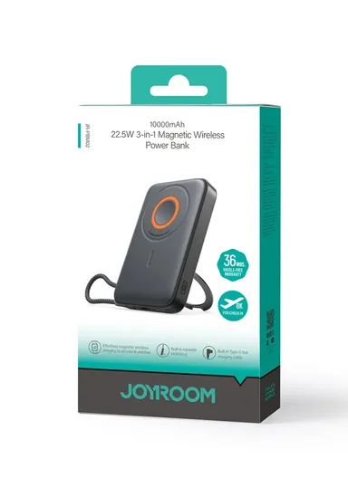 10000mAh 22.5W 3-in-1 Magnetic Wireless Power Bank JR-PBM02 - Black