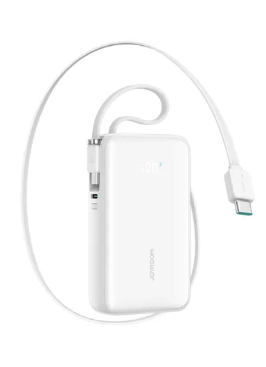 10000mAh 35W Mini Power Bank with Built-in Retractable Type-C Cable &amp; Carrying Type-C Cable JR-PR2 - White