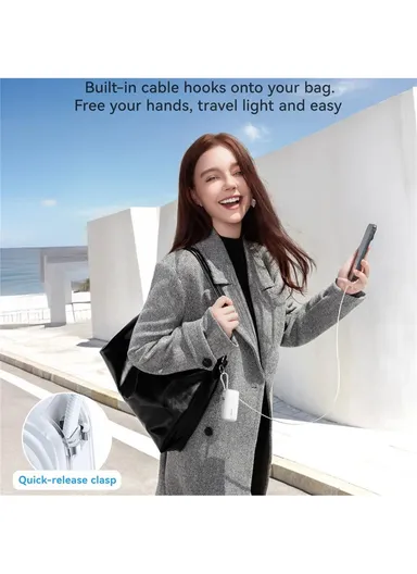 10000mAh 35W Mini Power Bank with Built-in Retractable Type-C Cable &amp; Carrying Type-C Cable JR-PR2 - White