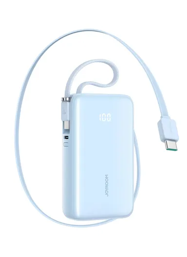 10000mAh 35W Mini Power Bank with Built-in Retractable Type-C Cable &amp; Carrying Type-C Cable JR-PR2 - Blue
