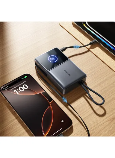 10000mAh 22.5W Built-in Retractable Cable Powerbank V1.0 JR-PR1 - Black 