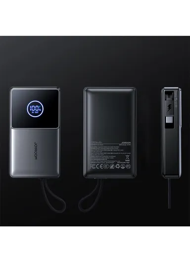 10000mAh 22.5W Built-in Retractable Cable Powerbank V1.0 JR-PR1 - Black 