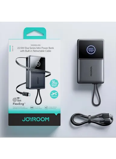 10000mAh 22.5W Built-in Retractable Cable Powerbank V1.0 JR-PR1 - Black 