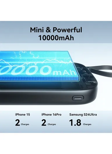 10000mAh 22.5W Digital Display Fast Charging Power Bank with Lightning Cable JR-PBF18 - Black