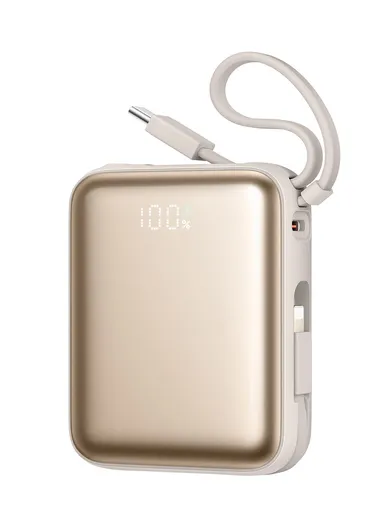 10000mAh 22.5W Digital Display Fast Charging Mini Power Bank with Dual Cables Type-C + Lightning iPhone JR-PBF27 - Titanium