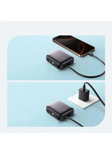 10000mAh 22.5W Digital Display Fast Charging Mini Power Bank with Dual Cables Type-C + Lightning iPhone JR-PBF27 - Titanium