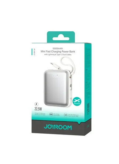 10000mAh 22.5W Digital Display Fast Charging Mini Power Bank with Dual Cables Type-C + Lightning iPhone JR-PBF27 - Titanium