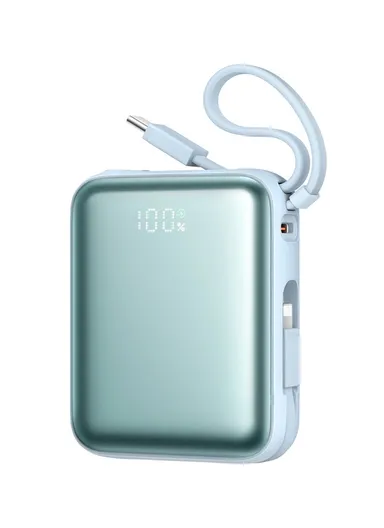 10000mAh 22.5W Digital Display Fast Charging Mini Power Bank with Dual Cables Type-C + Lightning iPhone JR-PBF27 - Blue