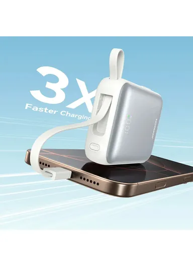 10000mAh 22.5W Digital Display Fast Charging Mini Power Bank with Dual Cables Type-C + Lightning iPhone JR-PBF27 - Blue