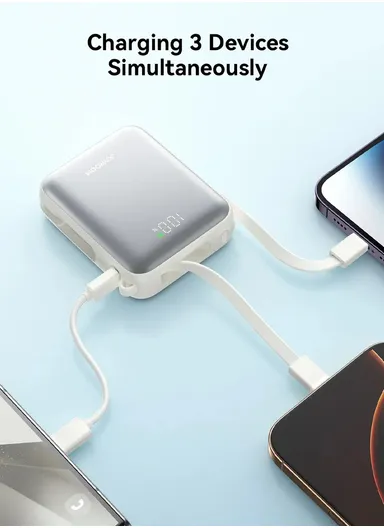 10000mAh 22.5W Digital Display Fast Charging Mini Power Bank with Dual Cables Type-C + Lightning iPhone JR-PBF27 - Blue