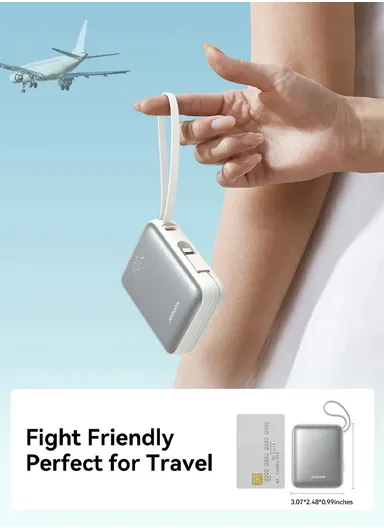 10000mAh 22.5W Digital Display Fast Charging Mini Power Bank with Dual Cables Type-C + Lightning iPhone JR-PBF27 - Blue