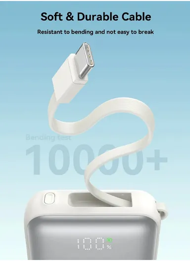 10000mAh 22.5W Digital Display Fast Charging Mini Power Bank with Dual Cables Type-C + Lightning iPhone JR-PBF27 - Blue