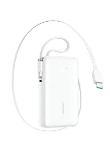 10000mAh 35W Mini Power Bank with Built-in Retractabl Type-C Cable &amp; Carrying USB-L Cable JR-PR2L - White