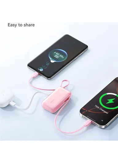 10000mAh 35W Mini Power Bank with Built-in Retractabl Type-C Cable &amp; Carrying USB-L Cable JR-PR2L - White